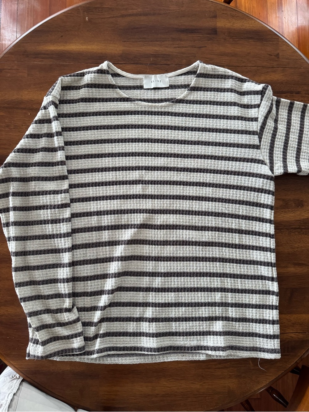 Olive Striped Waffle Knit Knit Long Sleeve Top - Cream & Dark Brown